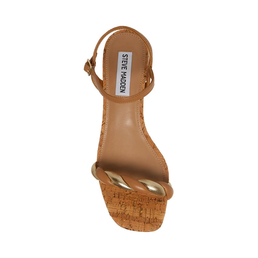 Sandalias Tacones Steve Madden Magnetic Natural Mujer Marrones | ES LD02S3